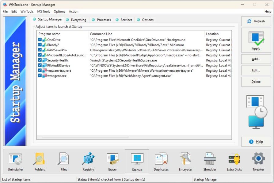 WinTools.one Startup Manager
