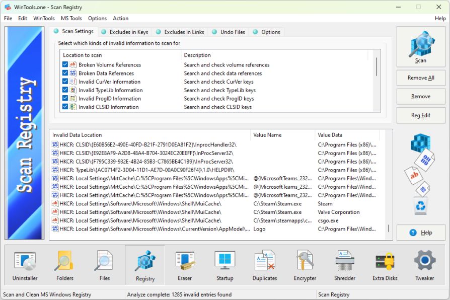 WinTools.one Scan Registry